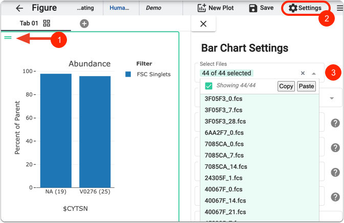 File selector in Bar Chart settings