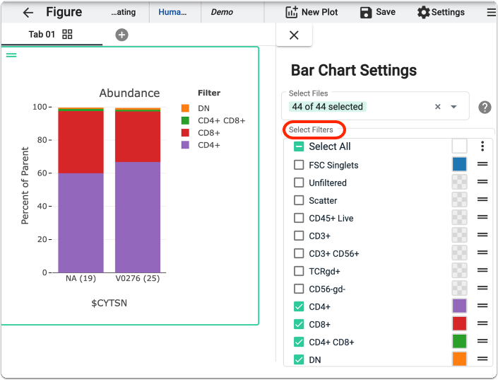 Select Filters in Bar Chart Settings