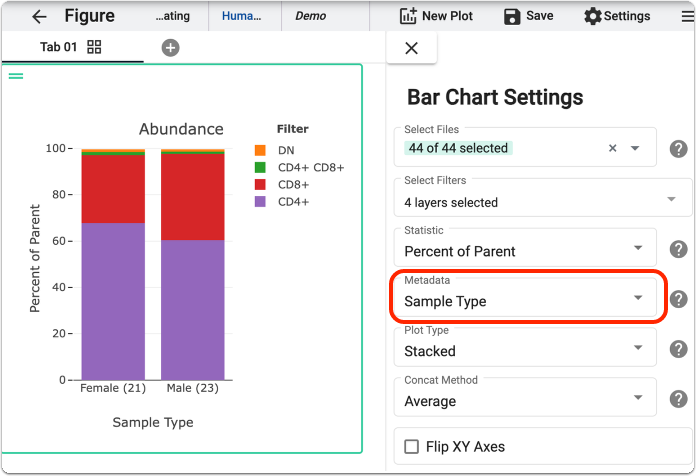 Metadata selector in Bar Charts settings