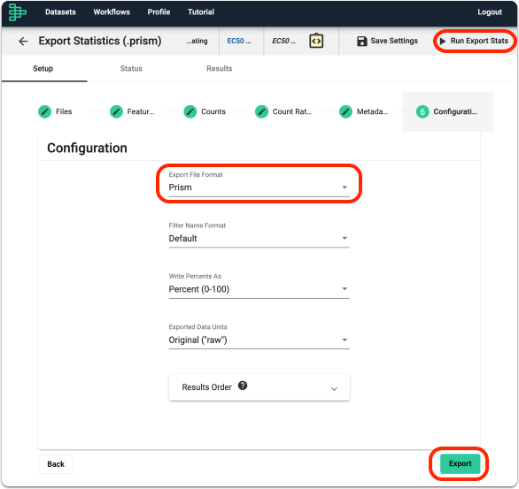 Configure your Export settings