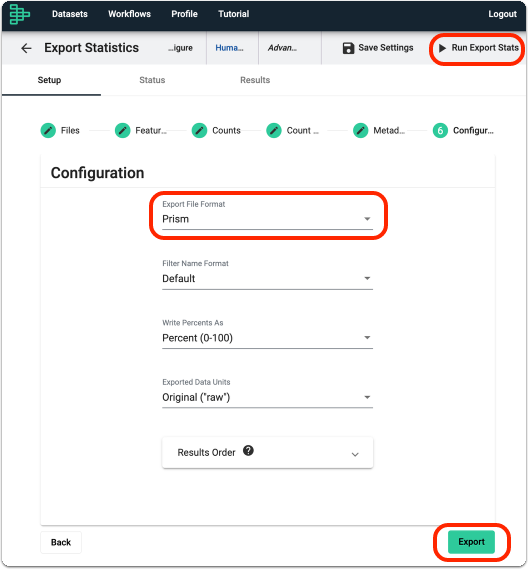 Configure your Export settings