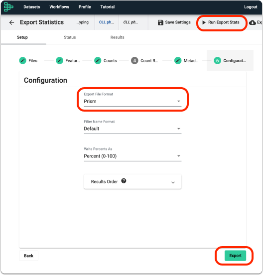 Configure your Export settings