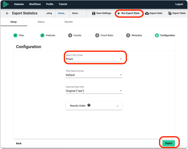 Configure your Export settings