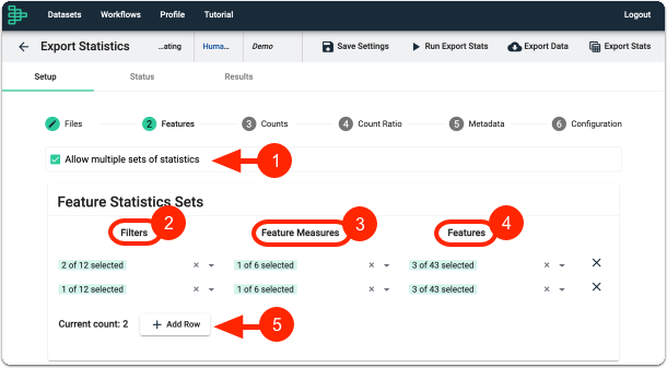 Select your features in export stats task