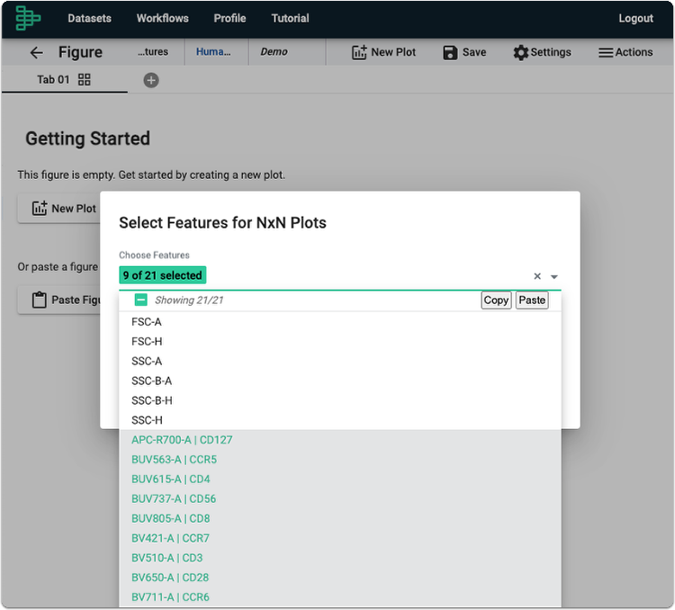 Feature options for NxN plots